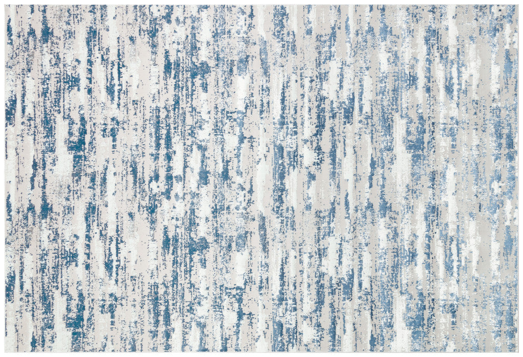 5' X 8' Blue and White Abstract Washable Non Skid Area Rug