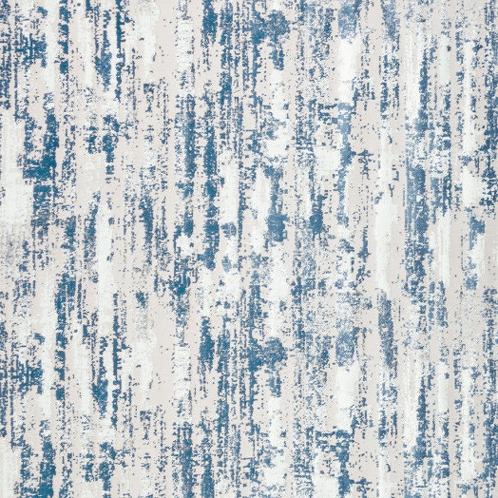 5' X 8' Blue and White Abstract Washable Non Skid Area Rug