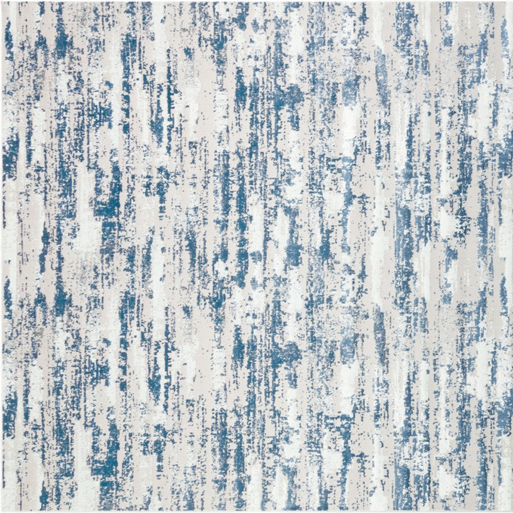 5' X 8' Blue and White Abstract Washable Non Skid Area Rug