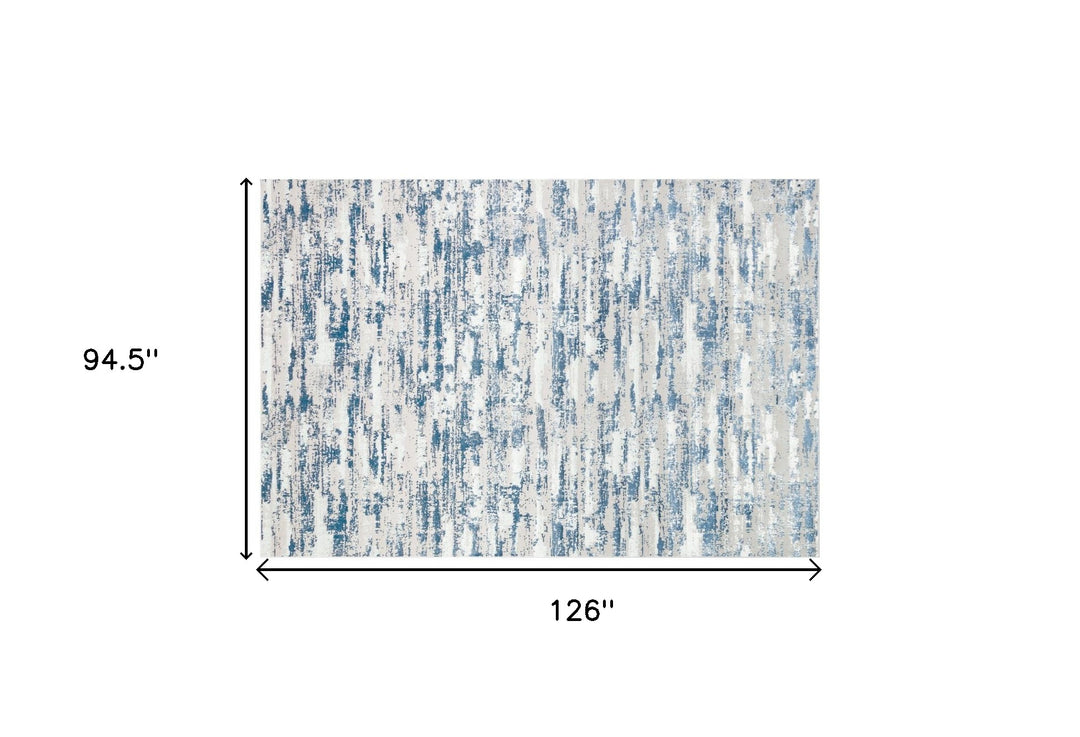 5' X 8' Blue and White Abstract Washable Non Skid Area Rug