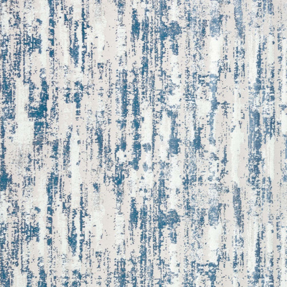 5' X 8' Blue and White Abstract Washable Non Skid Area Rug