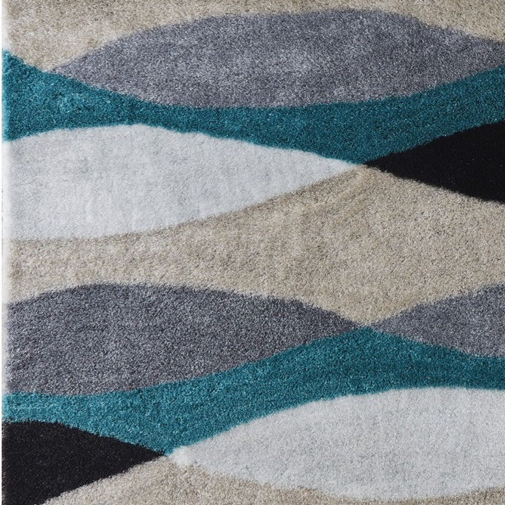 2' X 3' Gray Black and Blue Shag Hand Tufted Area Rug