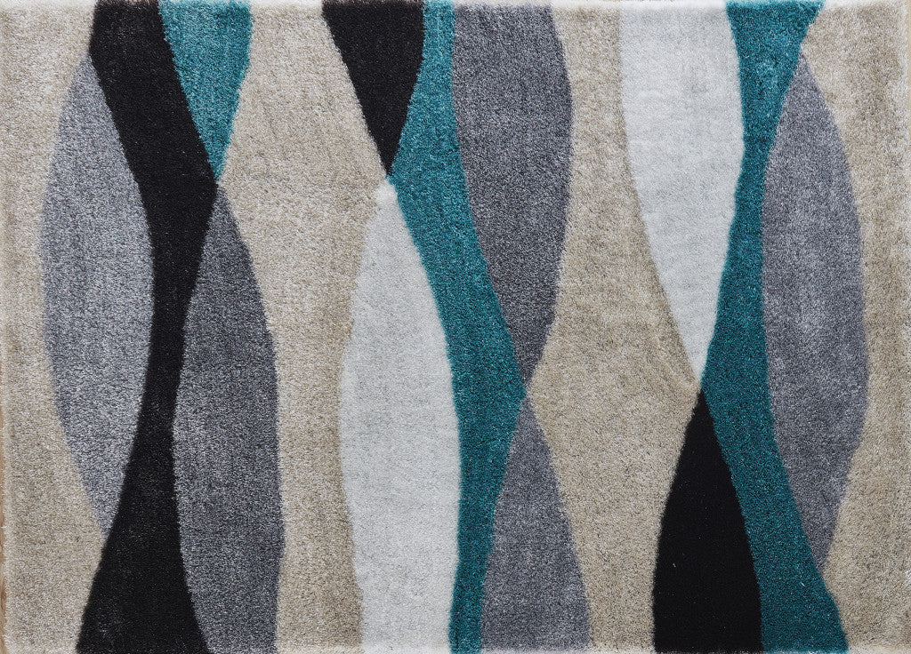 2' X 3' Gray Black and Blue Shag Hand Tufted Area Rug