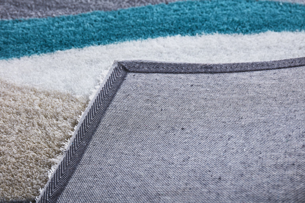 2' X 3' Gray Black and Blue Shag Hand Tufted Area Rug