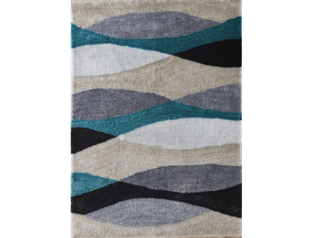 2' X 3' Gray Black and Blue Shag Hand Tufted Area Rug