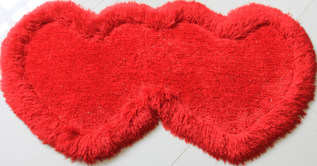 2' X 5' Red Dual Heart Shag Hand Tufted Area Rug