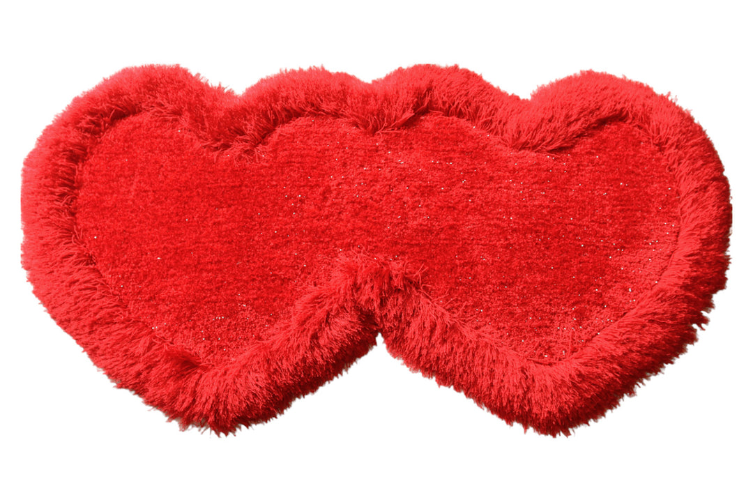 2' X 5' Red Dual Heart Shag Hand Tufted Area Rug