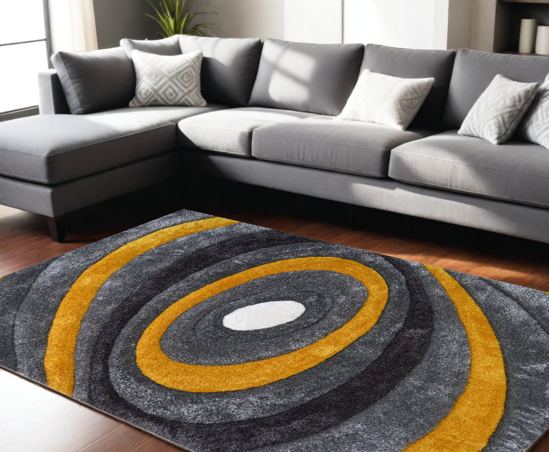 8' X 11' Gray and Yellow Shag Hand Tufted Area Rug