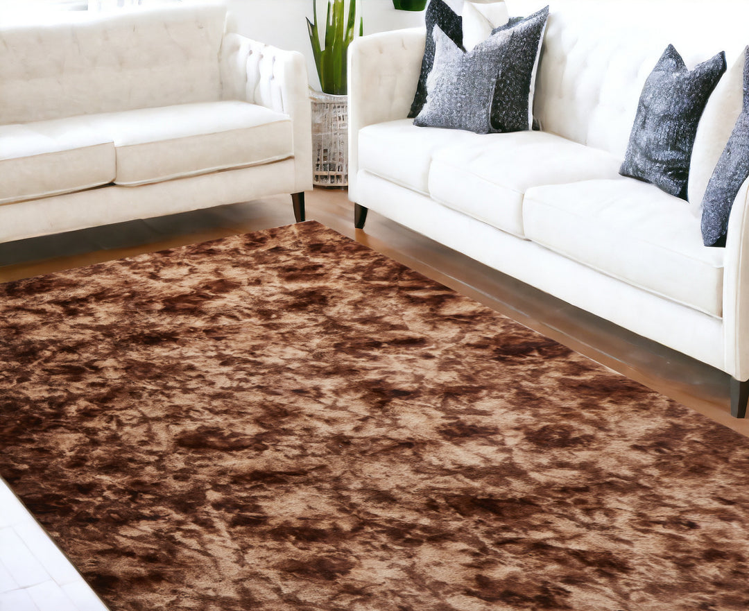 5' X 8' Brown and Bronze Faux Fur Shag Non Skid Area Rug