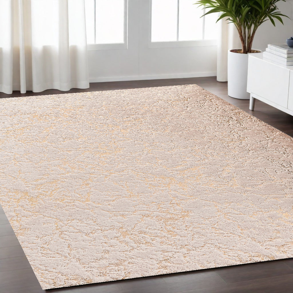 6' X 9' Pink and Gold Faux Fur Abstract Shag Non Skid Area Rug