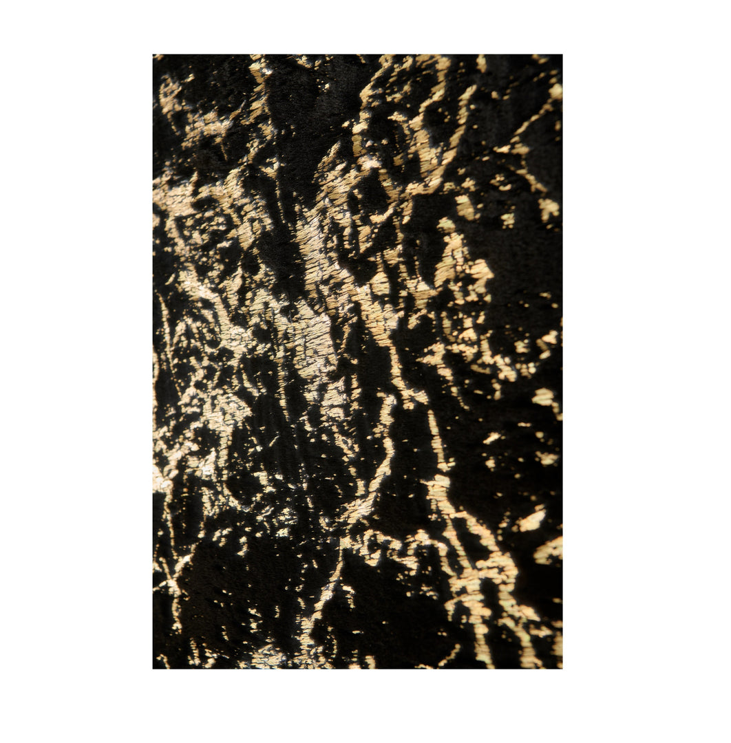 3' X 5' Black and Gold Faux Fur Abstract Shag Non Skid Area Rug