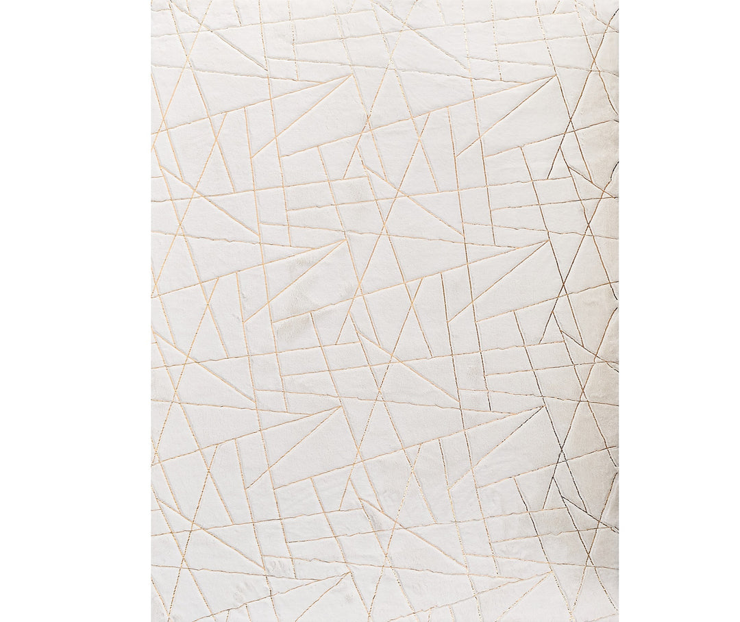 6' X 9' White and Gold Faux Sheepskin Abstract Geometric Machine Tufted Washable Non Skid Area Rug