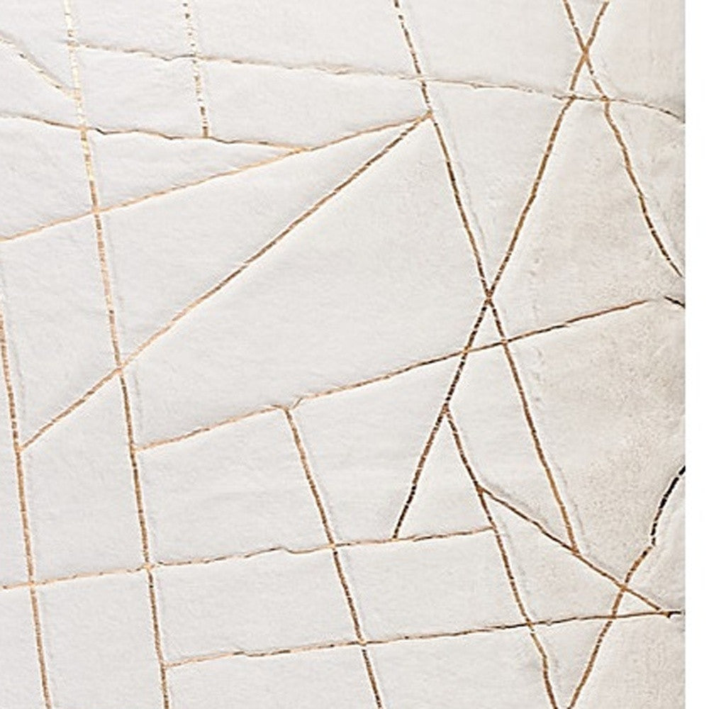 6' X 9' White and Gold Faux Sheepskin Abstract Geometric Machine Tufted Washable Non Skid Area Rug