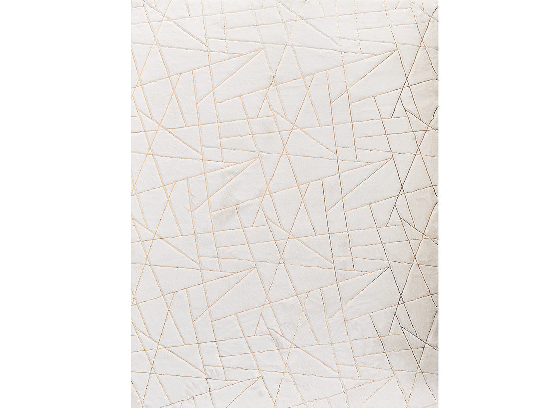 6' X 9' White and Gold Faux Sheepskin Abstract Geometric Machine Tufted Washable Non Skid Area Rug