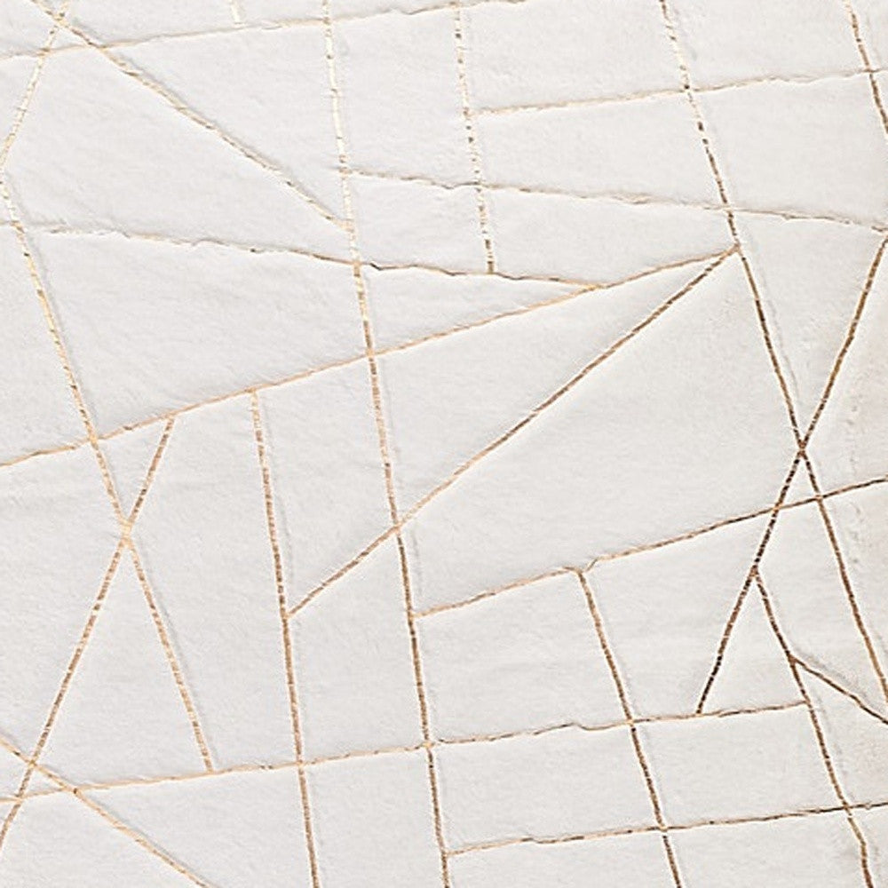 6' X 9' White and Gold Faux Sheepskin Abstract Geometric Machine Tufted Washable Non Skid Area Rug