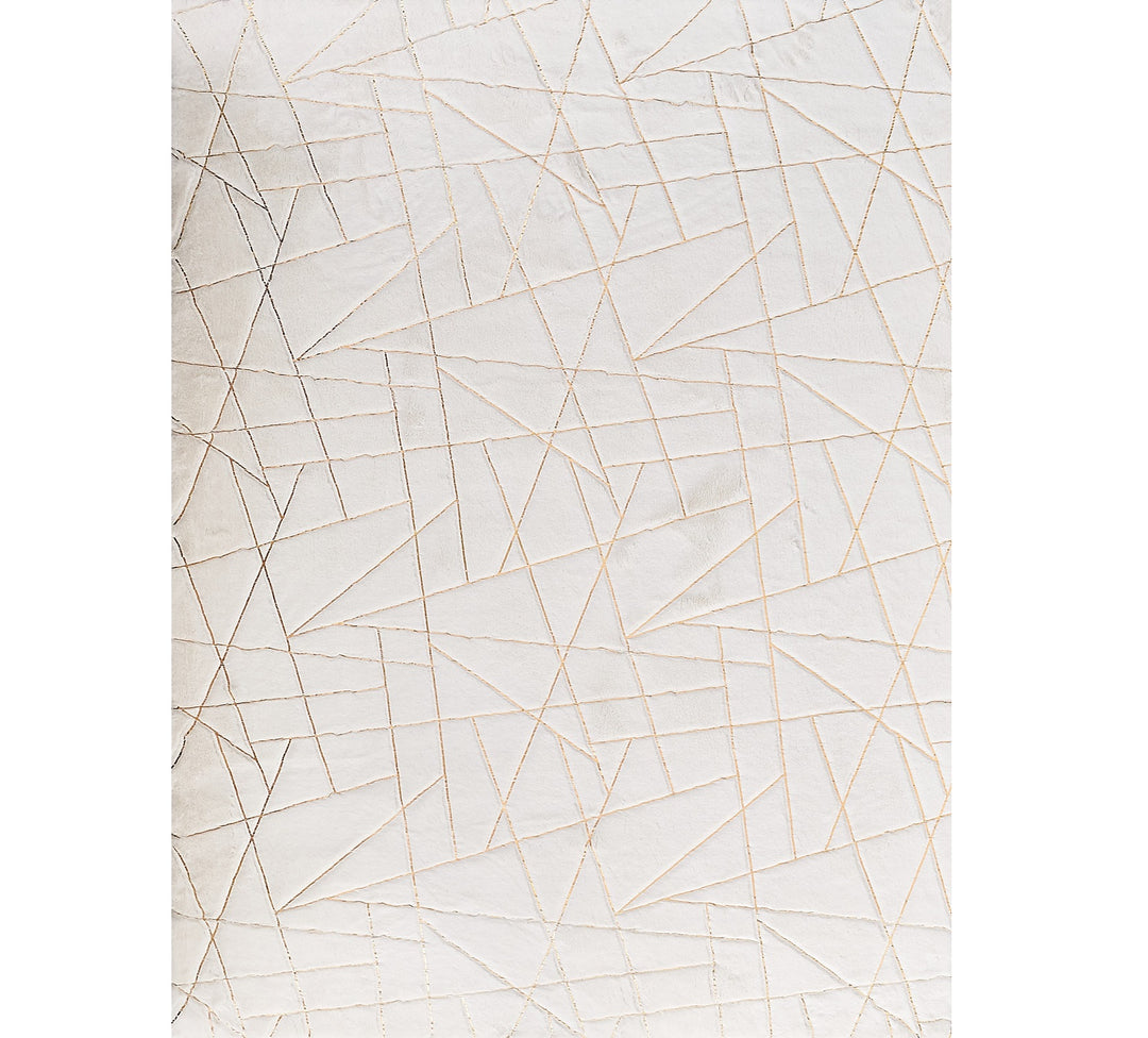 6' X 9' White and Gold Faux Sheepskin Abstract Geometric Machine Tufted Washable Non Skid Area Rug