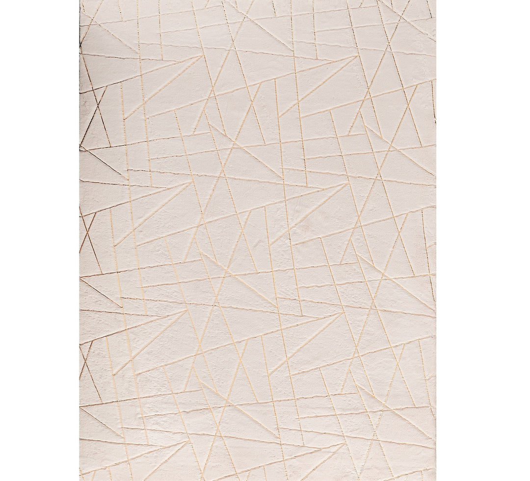 2' X 3' Beige and Gold Faux Fur Abstract Shag Non Skid Area Rug