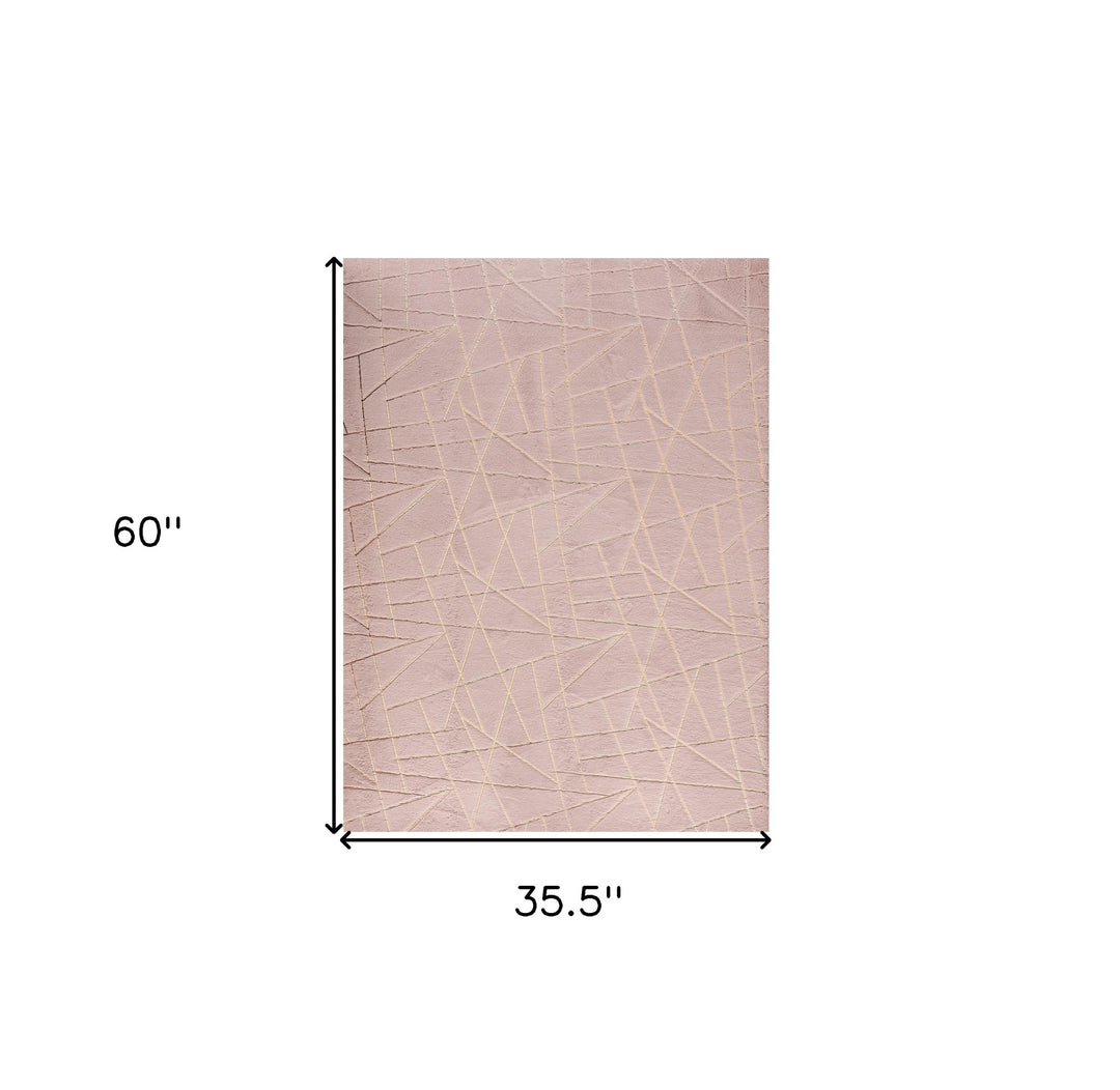 6' X 9' Pink and Gold Faux Fur Abstract Shag Non Skid Area Rug