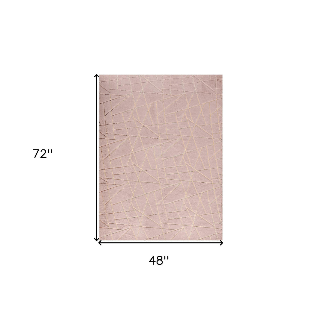 6' X 9' Pink and Gold Faux Fur Abstract Shag Non Skid Area Rug