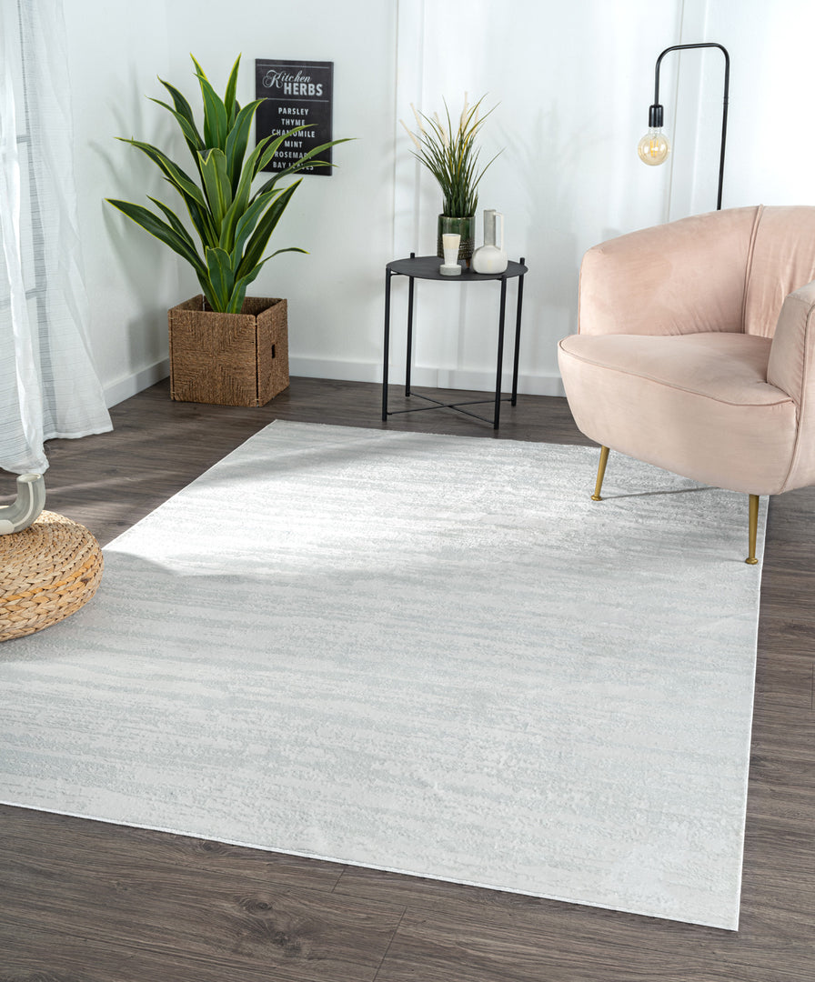 3' X 5' White Abstract Washable Non Skid Area Rug