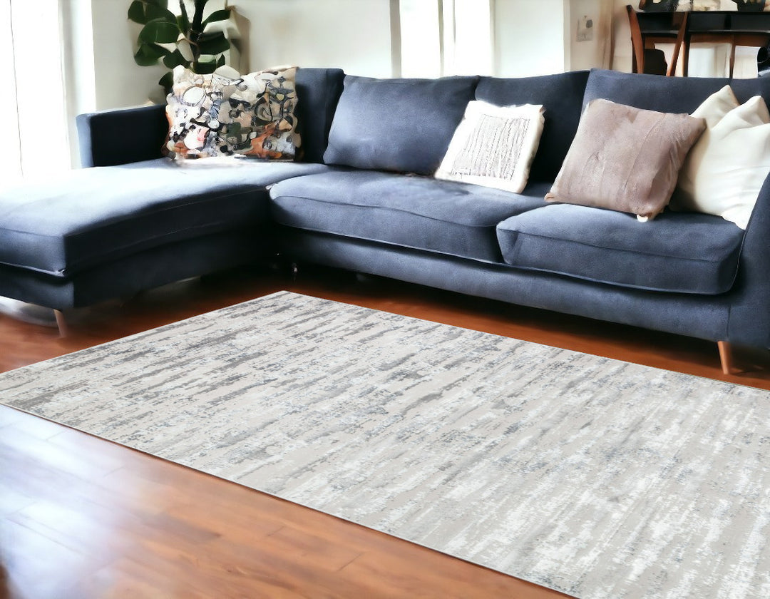 5' X 8' Black and Silver Abstract Washable Non Skid Area Rug