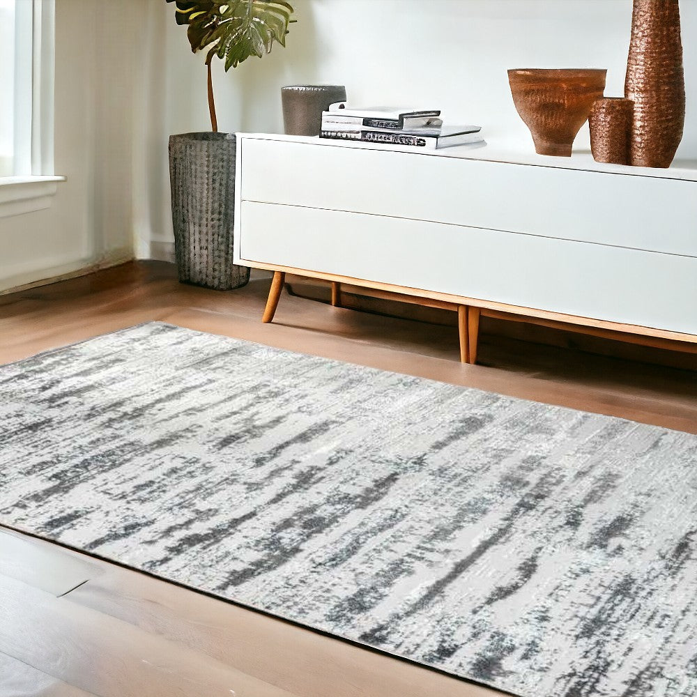 5' X 8' Black and Silver Abstract Washable Non Skid Area Rug