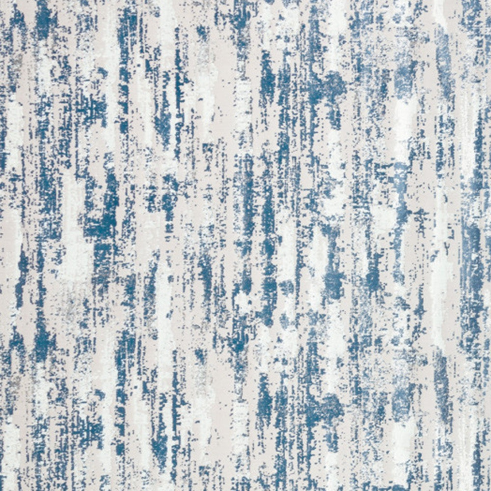 5' X 8' Blue and White Abstract Washable Non Skid Area Rug