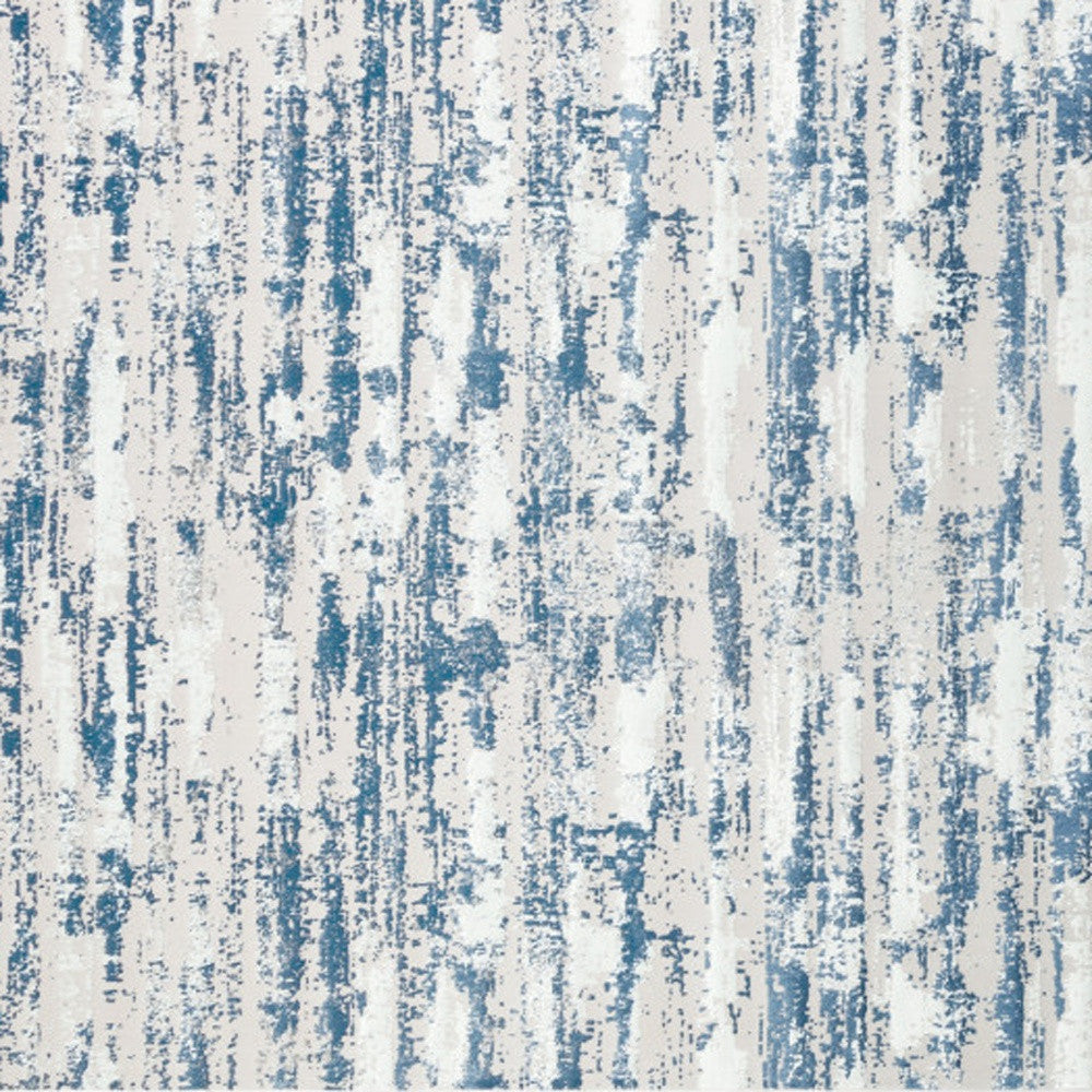 5' X 8' Blue and White Abstract Washable Non Skid Area Rug