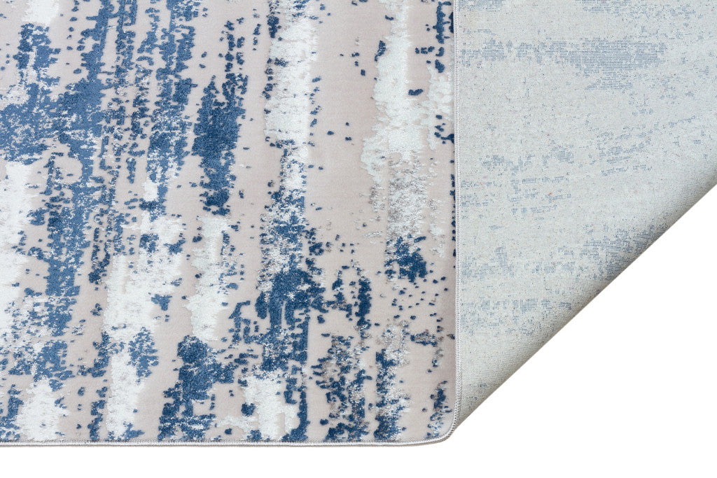 5' X 8' Blue and White Abstract Washable Non Skid Area Rug