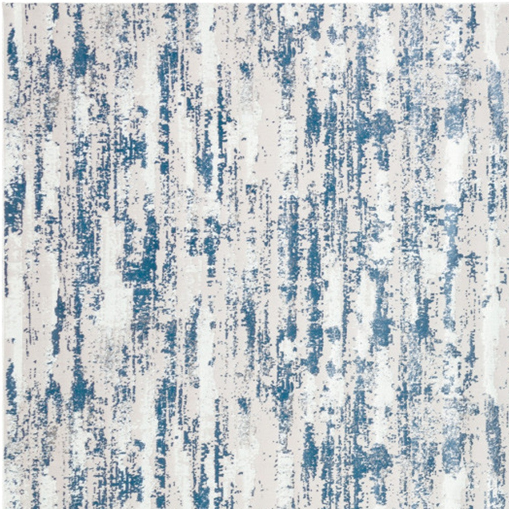 5' X 8' Blue and White Abstract Washable Non Skid Area Rug