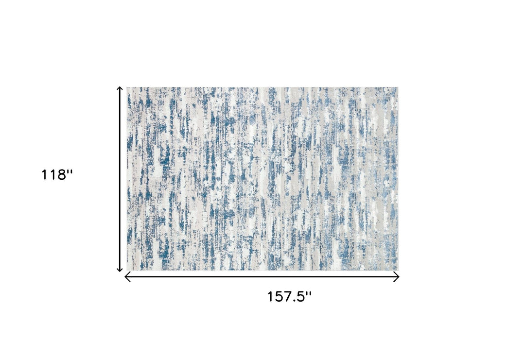 5' X 8' Blue and White Abstract Washable Non Skid Area Rug