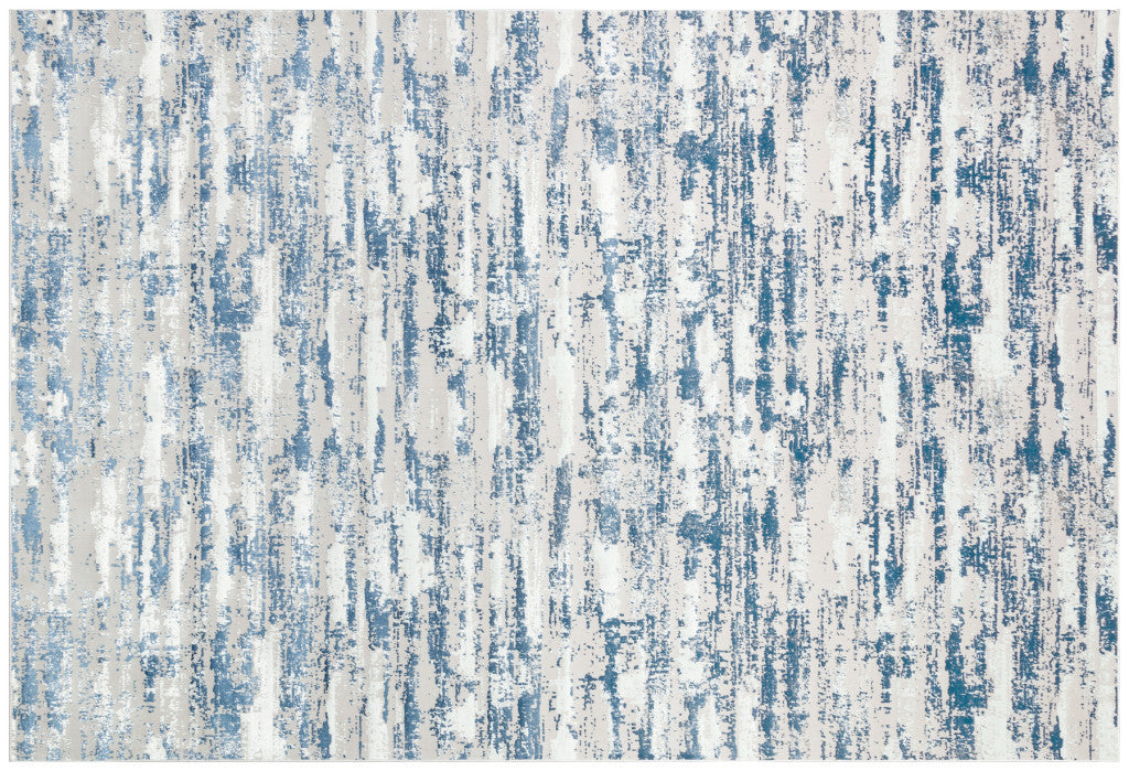 5' X 8' Blue and White Abstract Washable Non Skid Area Rug