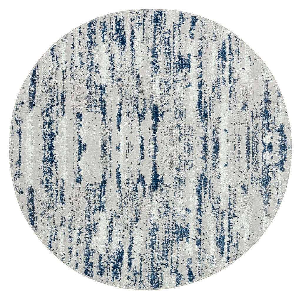 5' X 8' Blue and White Abstract Washable Non Skid Area Rug