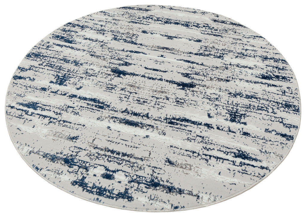 5' X 8' Blue and White Abstract Washable Non Skid Area Rug