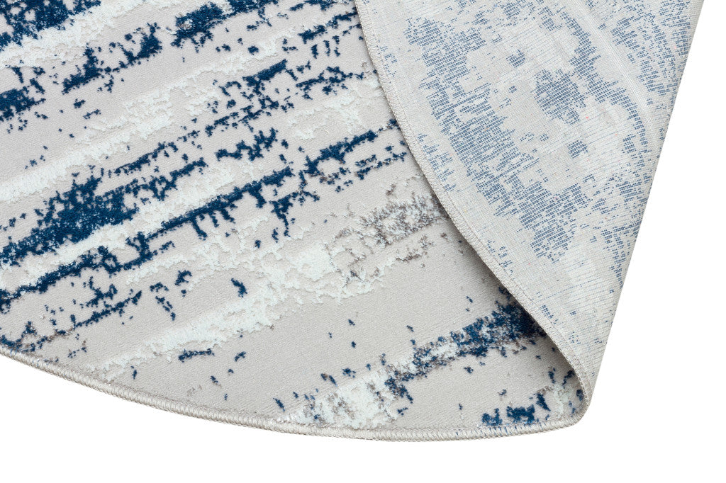 5' X 8' Blue and White Abstract Washable Non Skid Area Rug