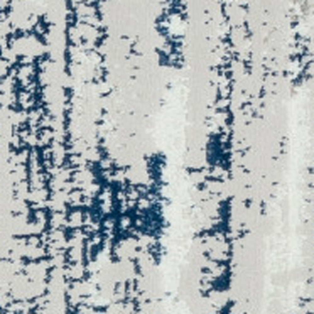 5' X 8' Blue and White Abstract Washable Non Skid Area Rug