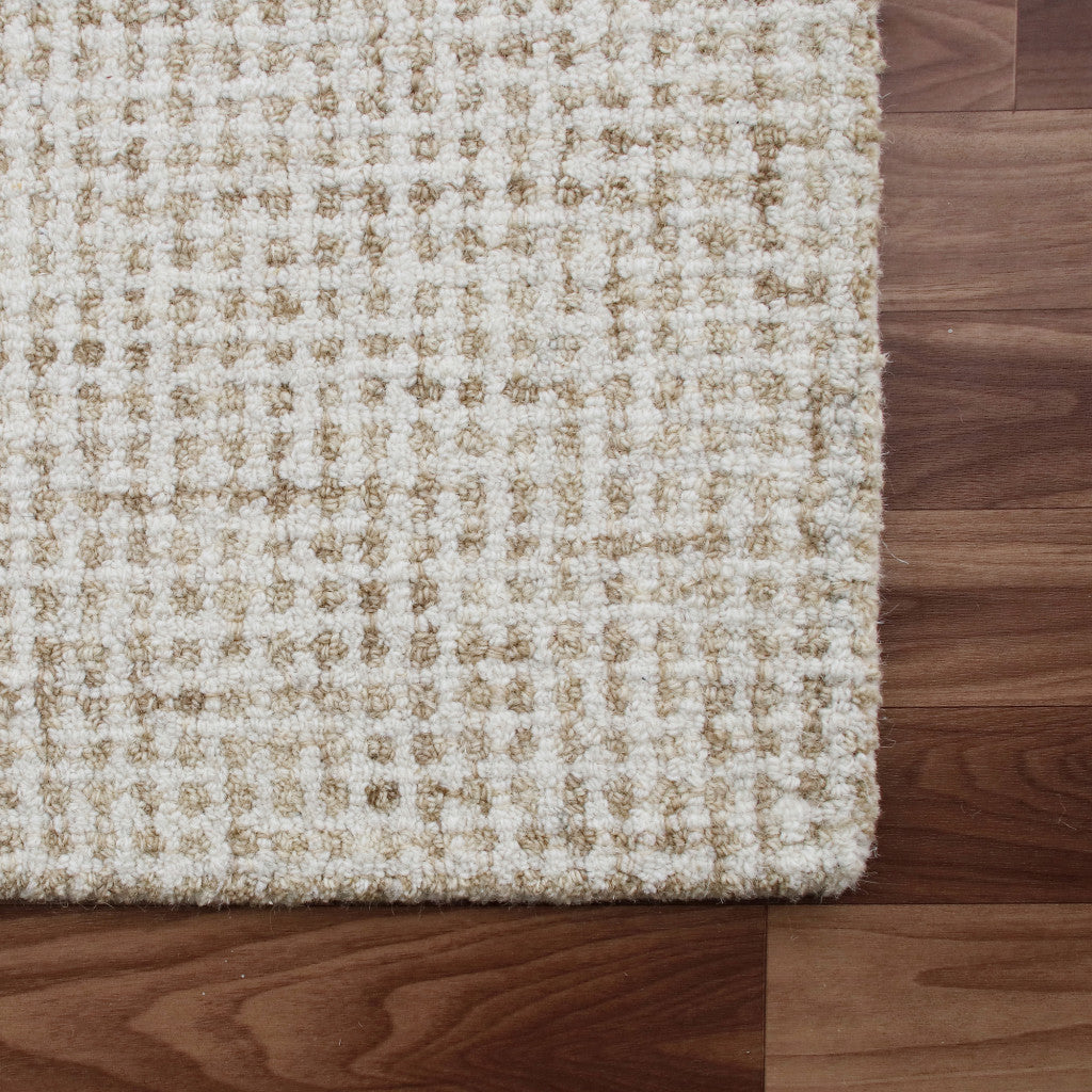 5' X 7' Beige and Ivory Wool Checkered Hand Tufted Area Rug