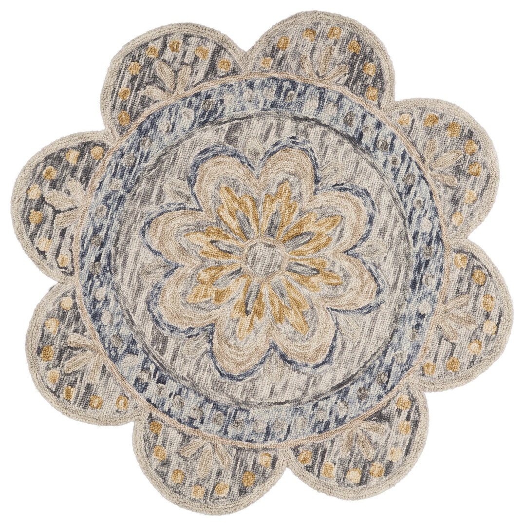 4' Beige Round Wool Floral Hand Tufted Area Rug