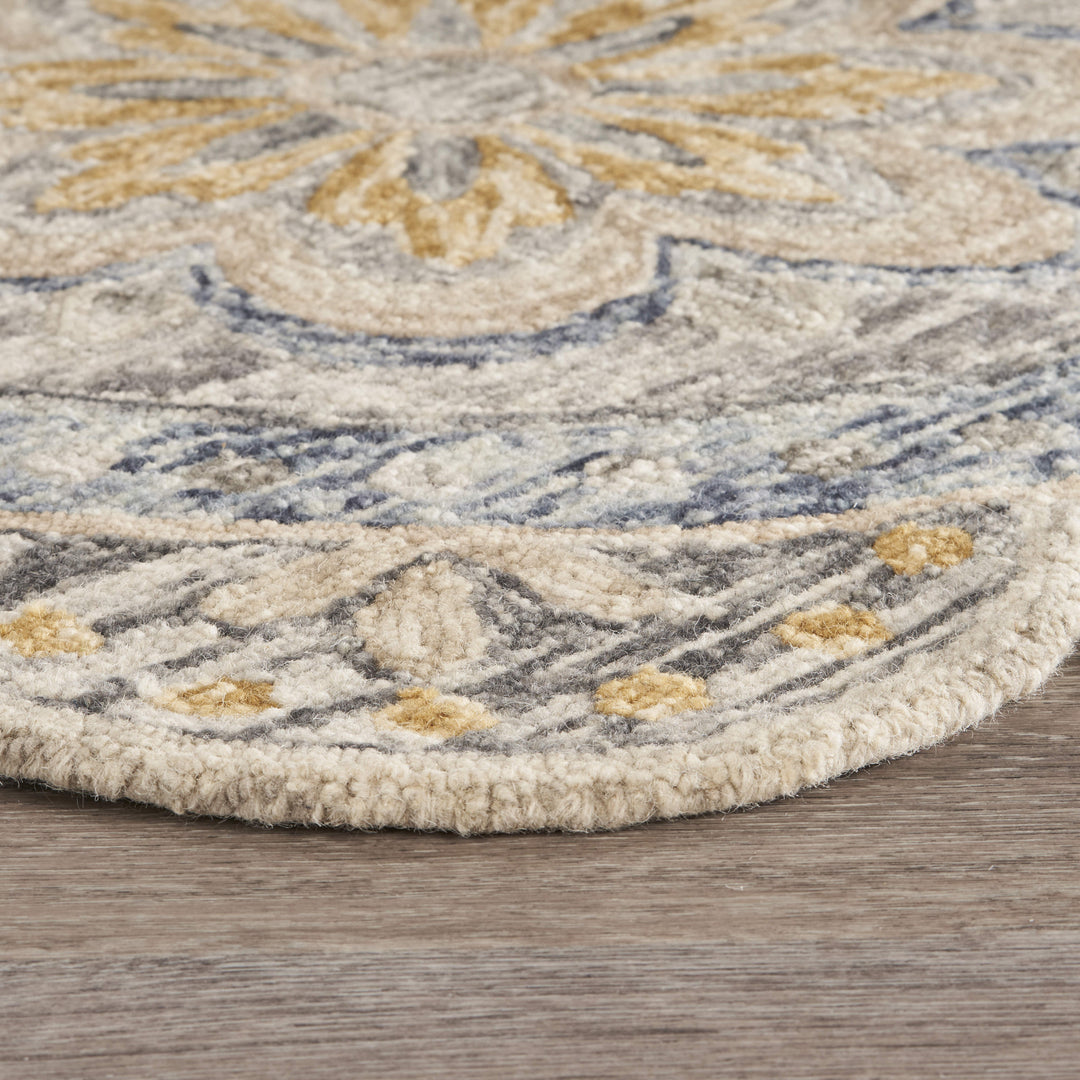 4' Beige Round Wool Floral Hand Tufted Area Rug