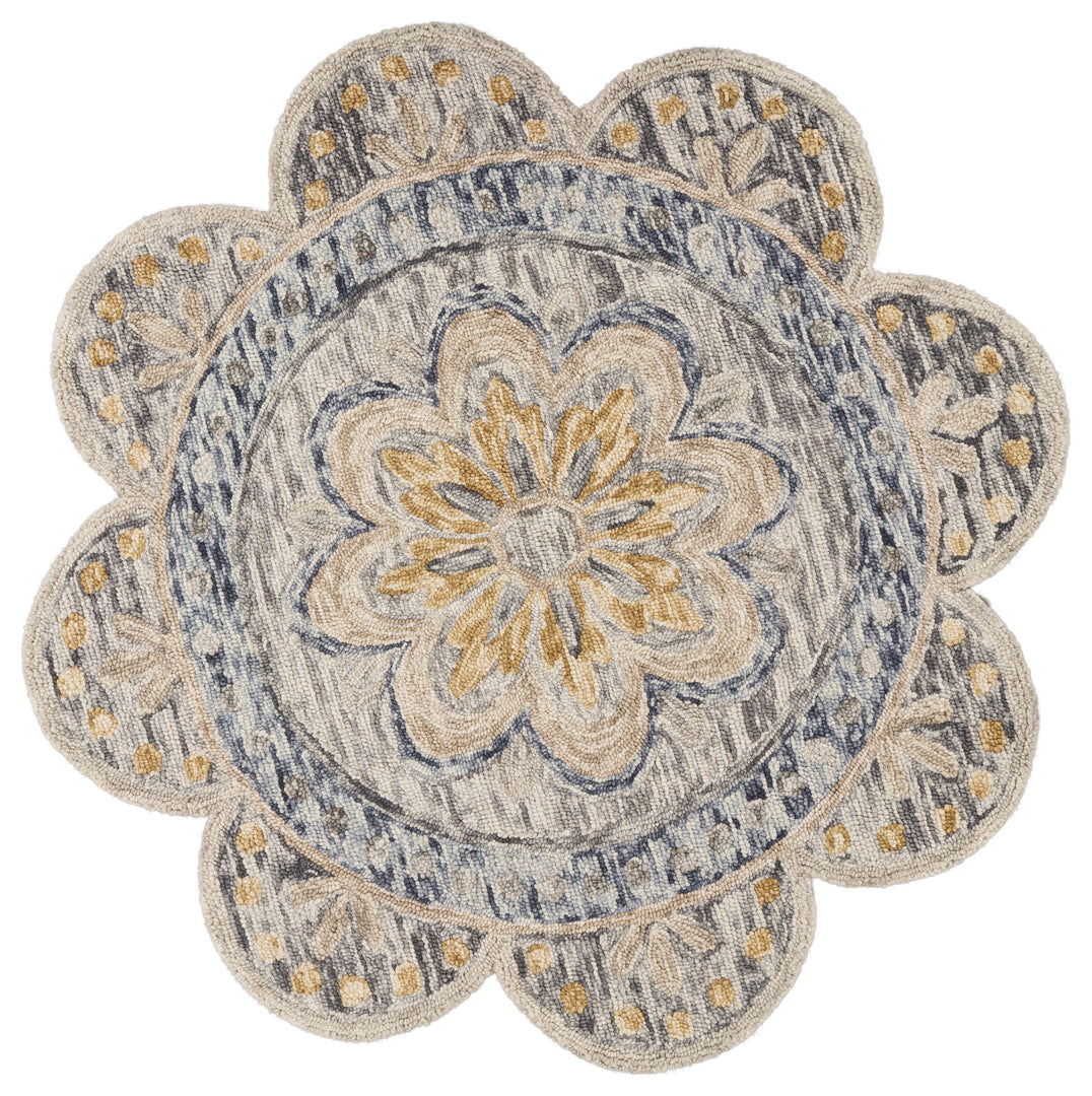 4' Beige Round Wool Floral Hand Tufted Area Rug