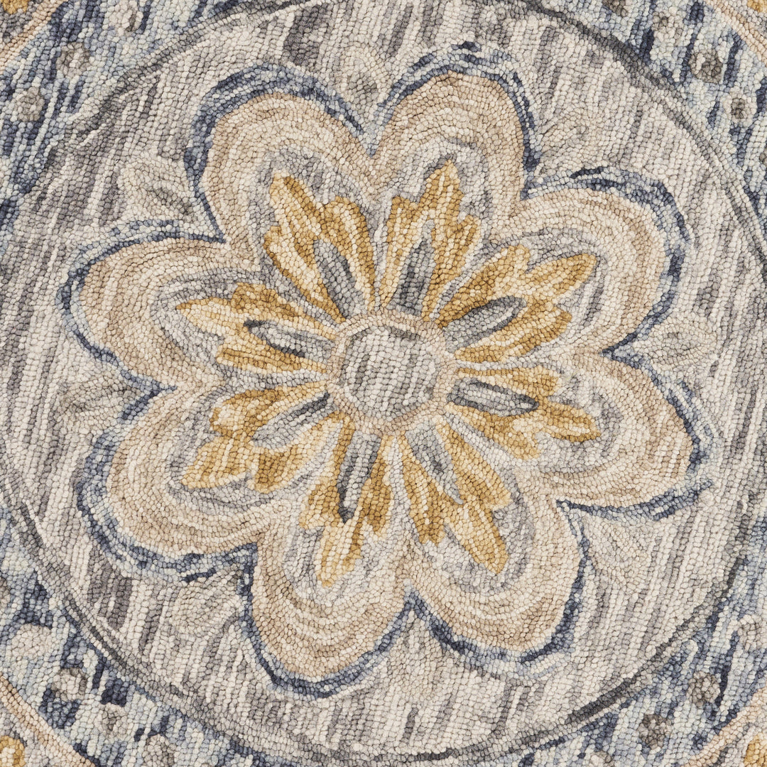 4' Beige Round Wool Floral Hand Tufted Area Rug