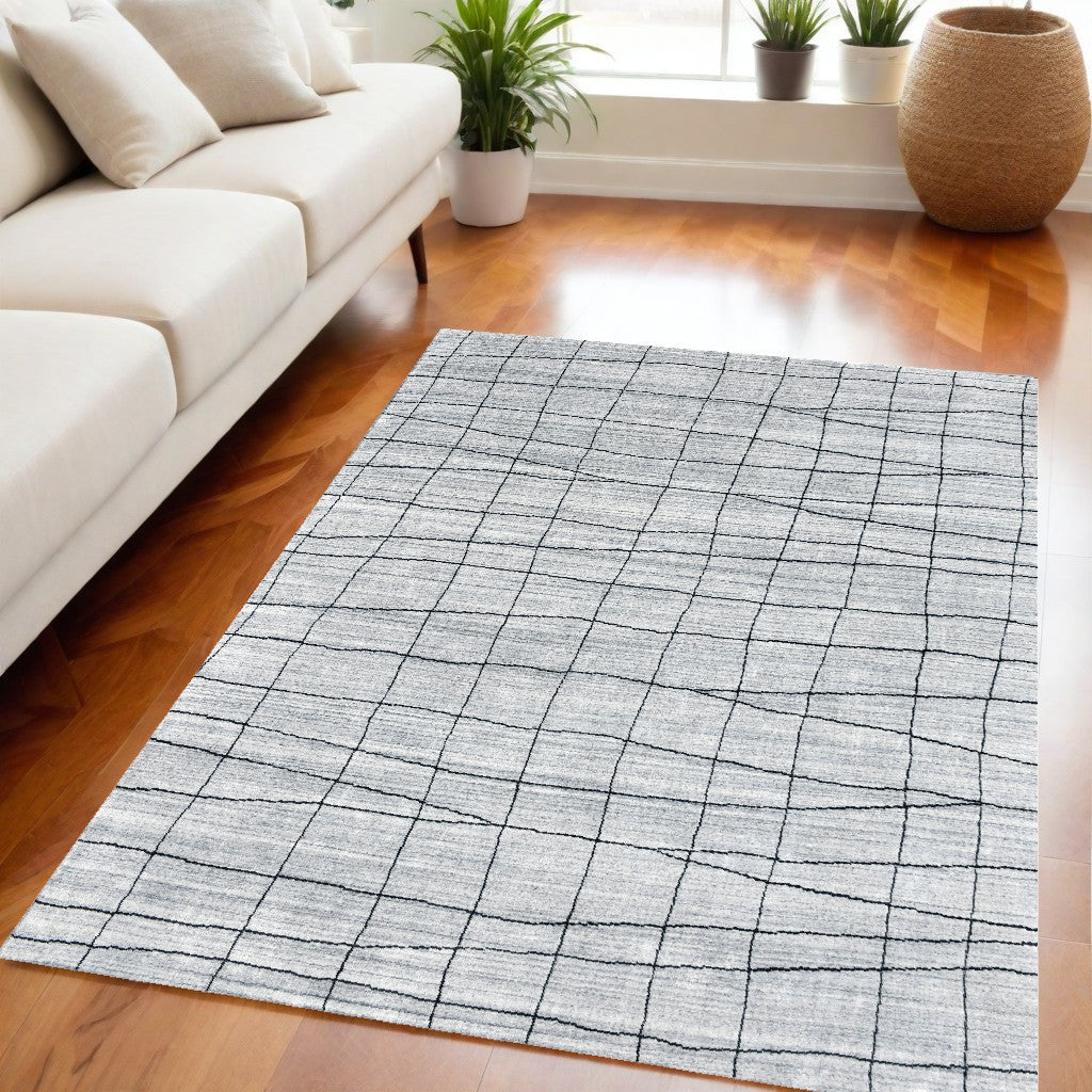 5' X 8' Gray and Black Wool Abstract Geometric Hand Loomed Area Rug