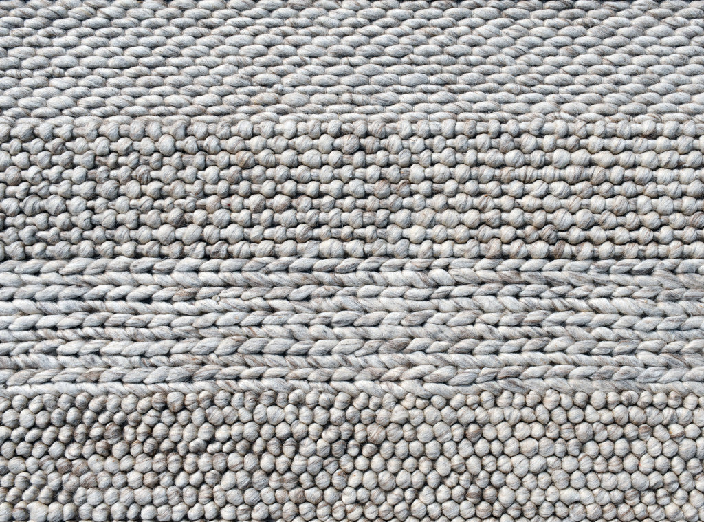 8' X 10' Beige and Gray Wool Blend Striped Hand Loomed Area Rug