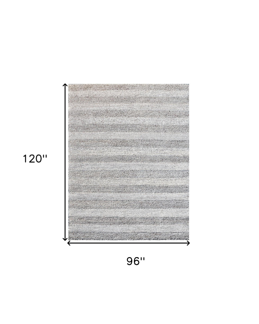 8' X 10' Beige and Gray Wool Blend Striped Hand Loomed Area Rug