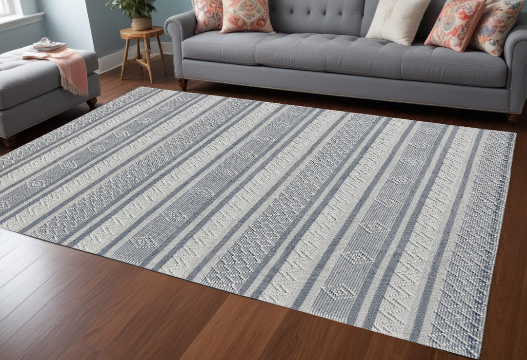 8' X 10' Light Gray and Dark Gray Geometric Hand Loomed Area Rug