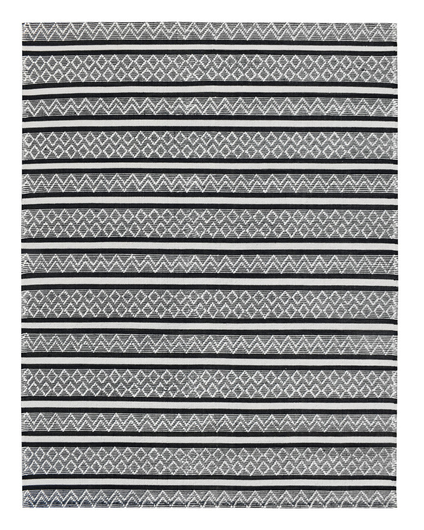 8' X 10' Black and White Wool Geometric Stripe Hand Loomed Area Rug