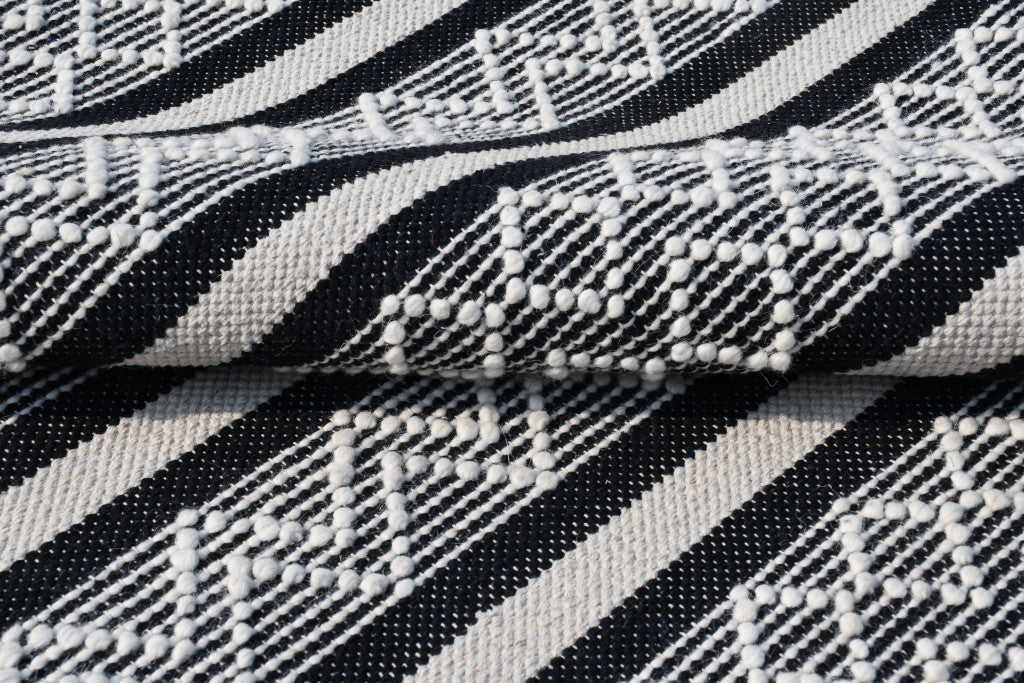 8' X 10' Black and White Wool Geometric Stripe Hand Loomed Area Rug