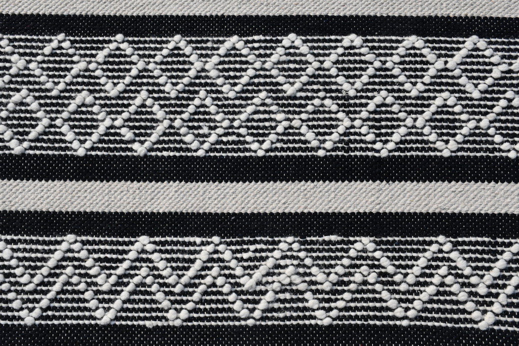 8' X 10' Black and White Wool Geometric Stripe Hand Loomed Area Rug