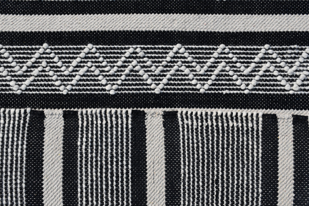 8' X 10' Black and White Wool Geometric Stripe Hand Loomed Area Rug