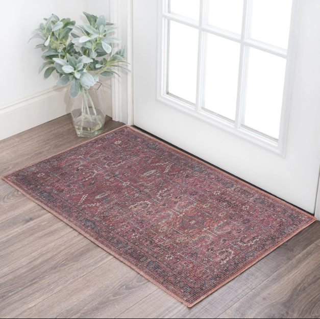 3' X 5' Blue and Red Floral Power Loom Distressed Area Rug